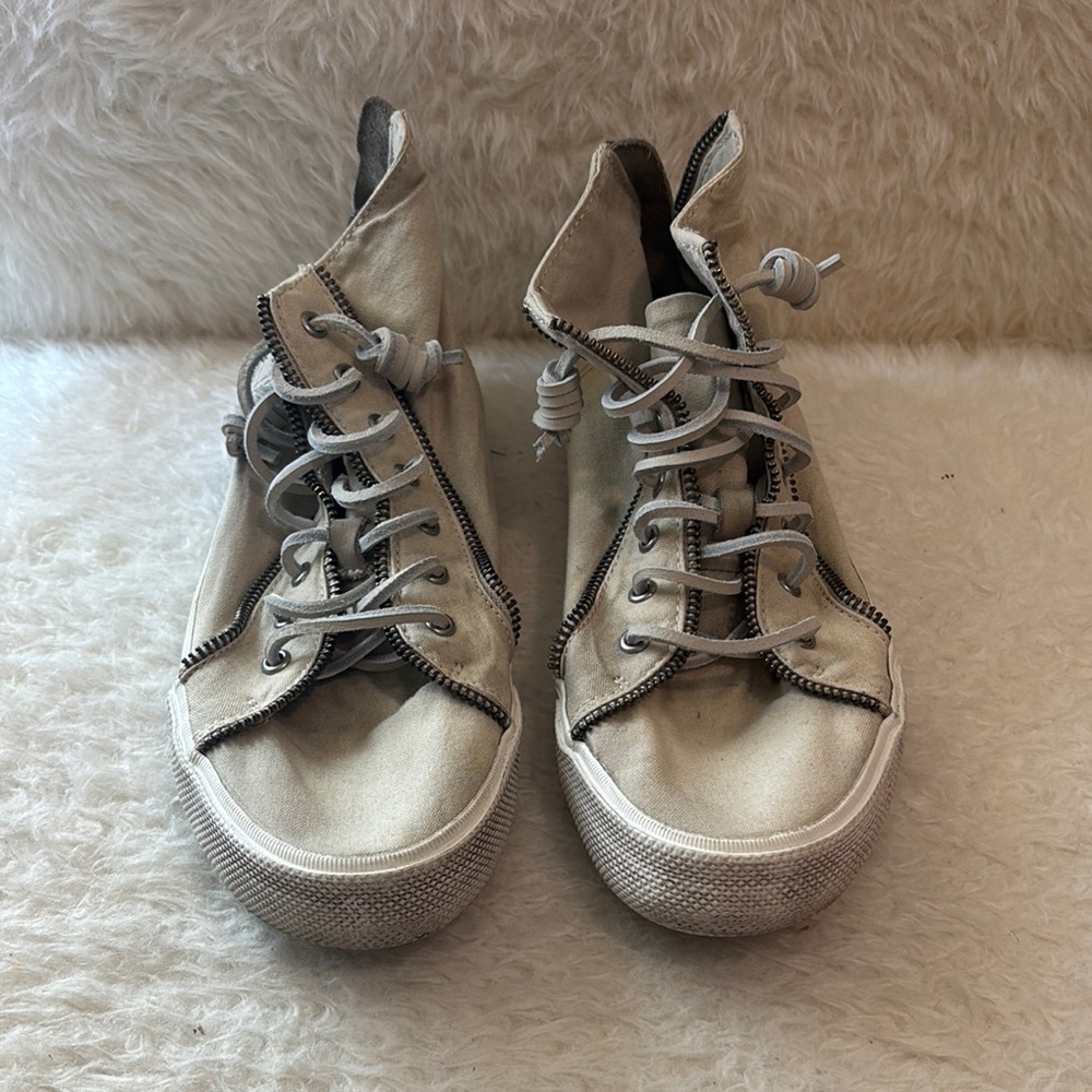 Rick Owens Beige High-Top Sneakers